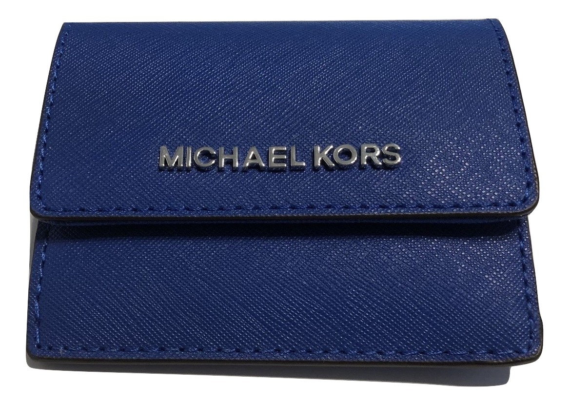 Michael Kors Jet Set Travel Card Case ID Key Holder Wallet Electric Blue